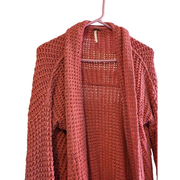 Free People Cardigan Sweater XS Womens Long Sleece Loose Knit Boho Pull On Red - Picture 4 of 7
